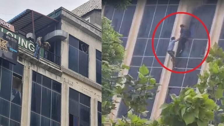 नोएडा के गैलक्सी प्लाज़ा में लगी आग, जान बचाने के लिए 5वीं मंज़िल से कूदे लोग
