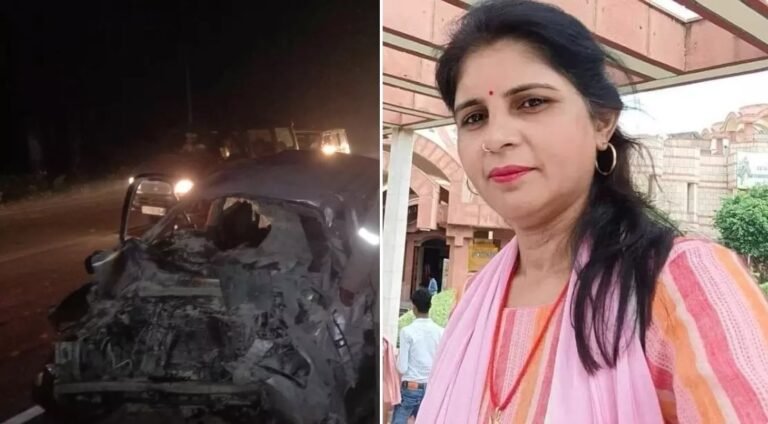 अमरोहा में कार और ट्रक की भीषण टक्कर, भाजपा नेता की जलकर मौत।